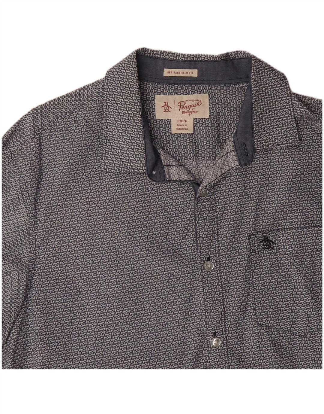 Cămașă cu mânecă scurtă pentru bărbați PENGUIN Heritage Slim Fit, mare, albastră, geometrică