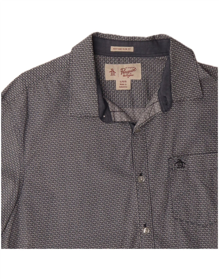 Cămașă cu mânecă scurtă pentru bărbați PENGUIN Heritage Slim Fit, mare, albastră, geometrică