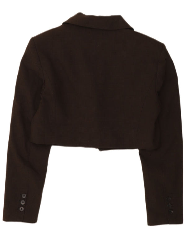 Jachetă pentru femei Zara Crop 1 Button Blazer UK 16 Mare Poliester cu carouri maro