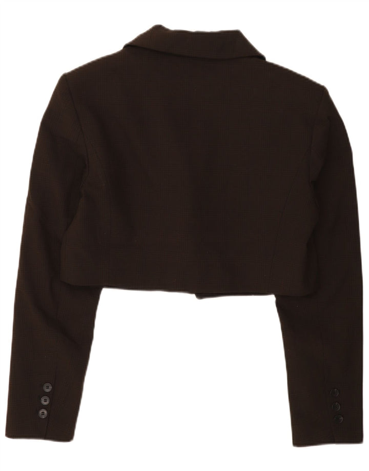 Jachetă pentru femei Zara Crop 1 Button Blazer UK 16 Mare Poliester cu carouri maro