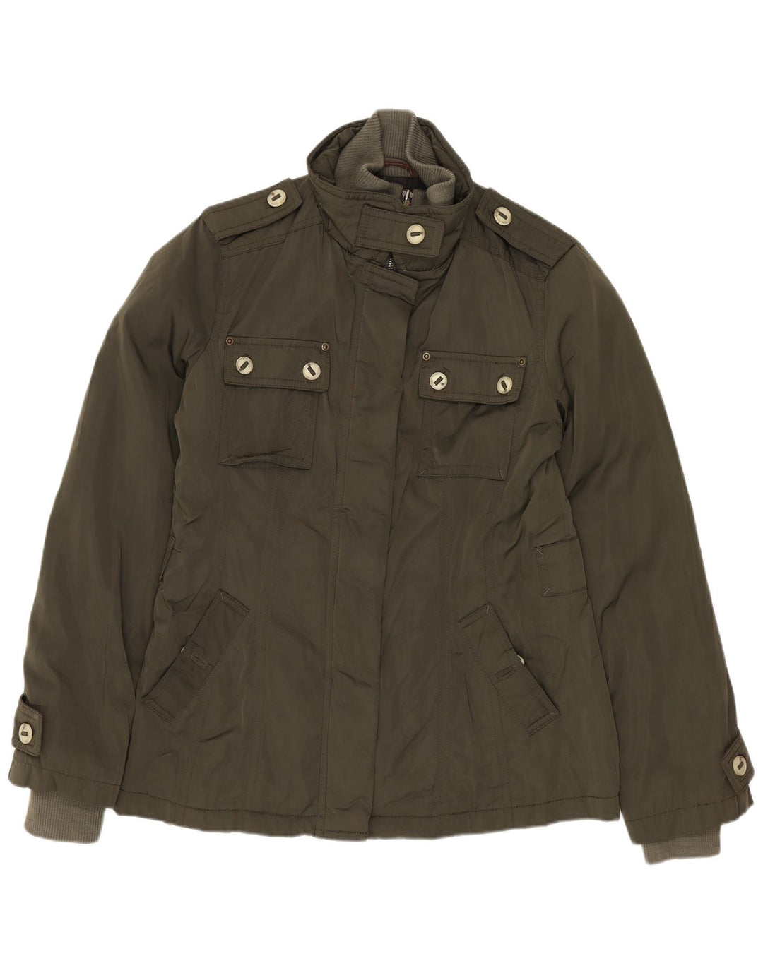 Jachetă militară pentru femei MASSIMO DUTTI UK 14 Medium Kaki Poliester