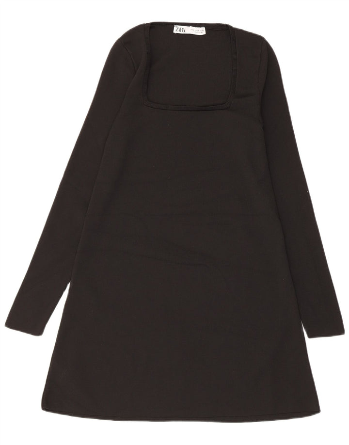 Rochie în formă de A cu mânecă lungă pentru femei Zara UK 10 Poliester negru mic