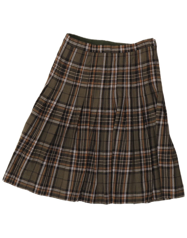 Fustă A-Line plisată cu talie înaltă pentru femei Vintage IT 46 Large W30 Khaki Check