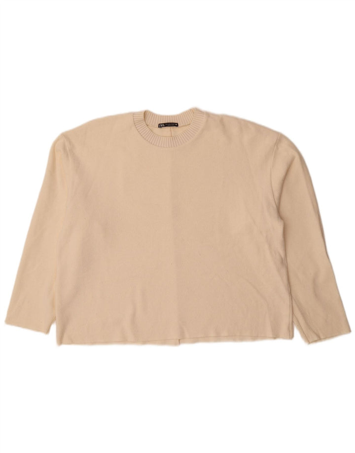 Pulover supradimensionat pentru femei Zara, cu decolteu triplu, UK 16, mare, alb