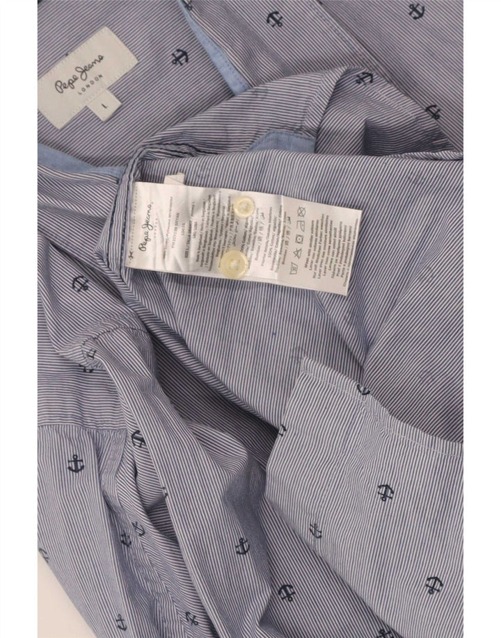 PEPE Jeans Cămașă pentru bărbați, cu model abstract, cu tăiere obișnuită, cu dungi mari, albastre