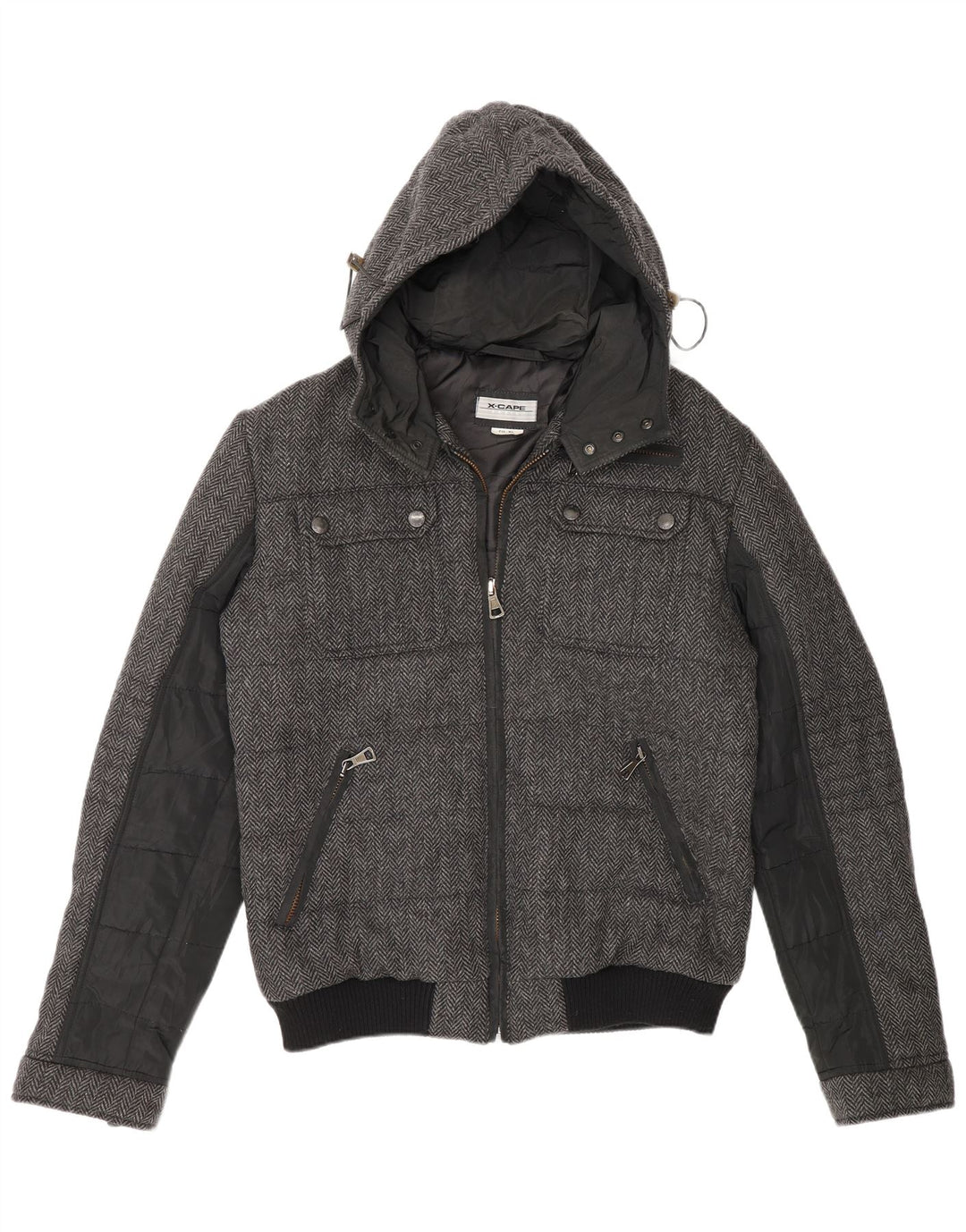 Jachetă căptușită cu glugă pentru bărbați X-Cape UK 42 XL Lână virgină în spina de pește gri