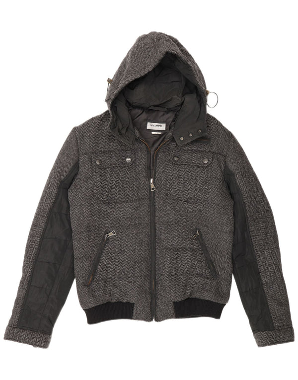 Jachetă căptușită cu glugă pentru bărbați X-Cape UK 42 XL Lână virgină în spina de pește gri
