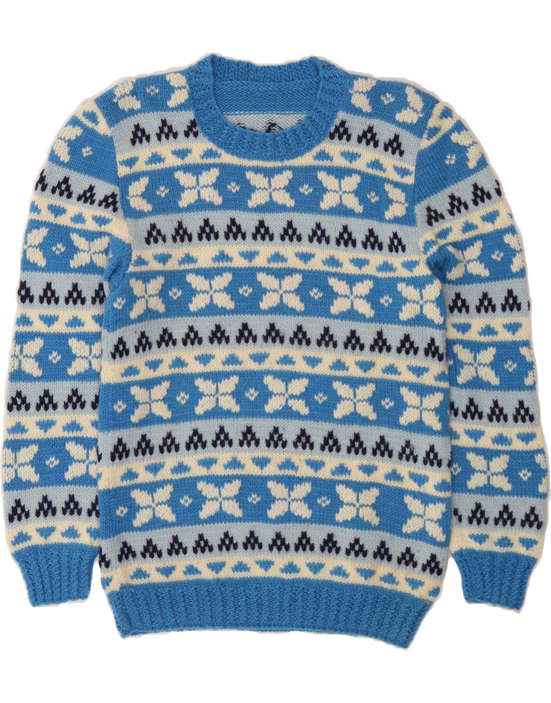 Pulover VINTAGE pentru bărbați cu gâtul turnat, mic albastru Fair Isle
