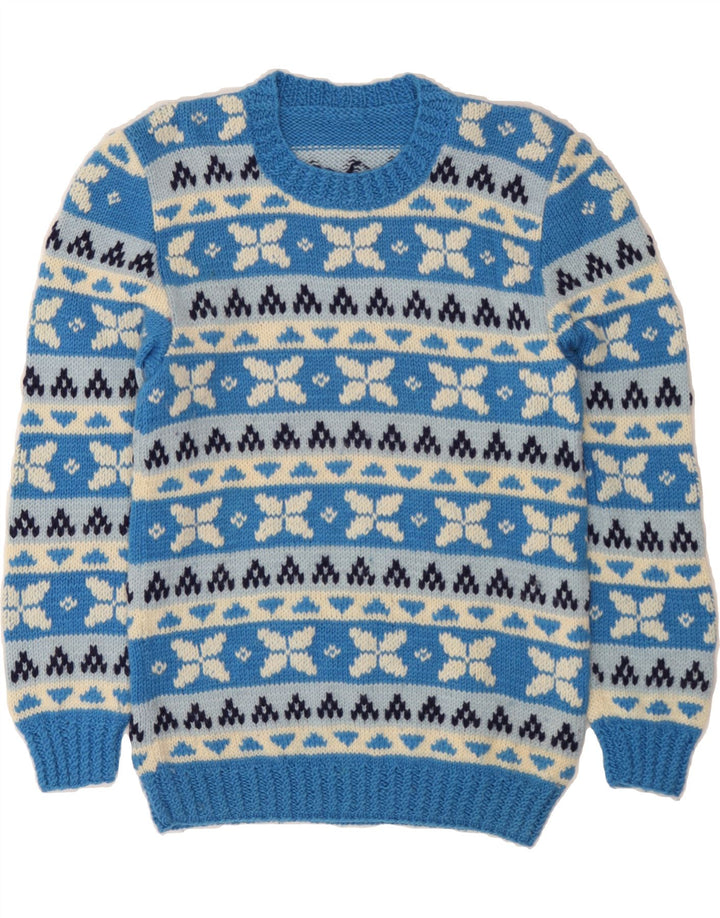 Pulover VINTAGE pentru bărbați cu gâtul turnat, mic albastru Fair Isle