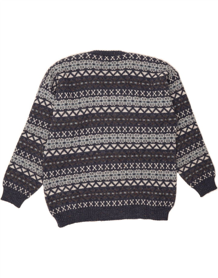ARIANNA Mens V-Neck Jumper Sweater Medium Navy Blue Striped Polyacrylic Vintage Arianna and Second-Hand Arianna from Messina Hembry 