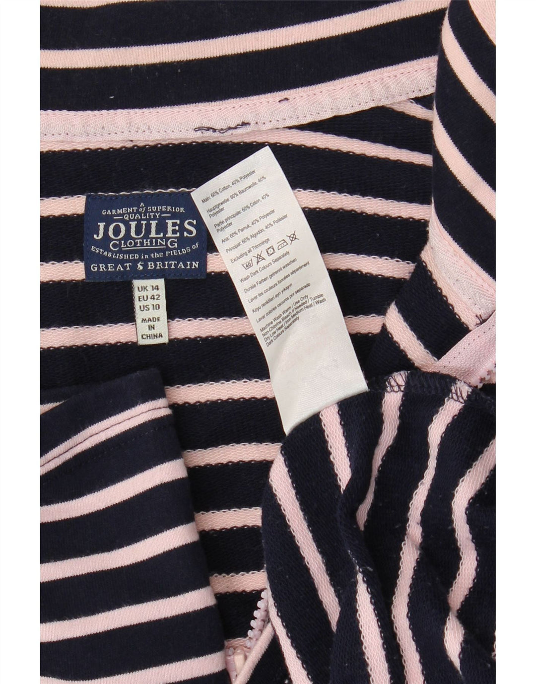 JOULES Pulover pentru damă, cu fermoar, cu gât, UK 14, mare, bleumarin, cu dungi
