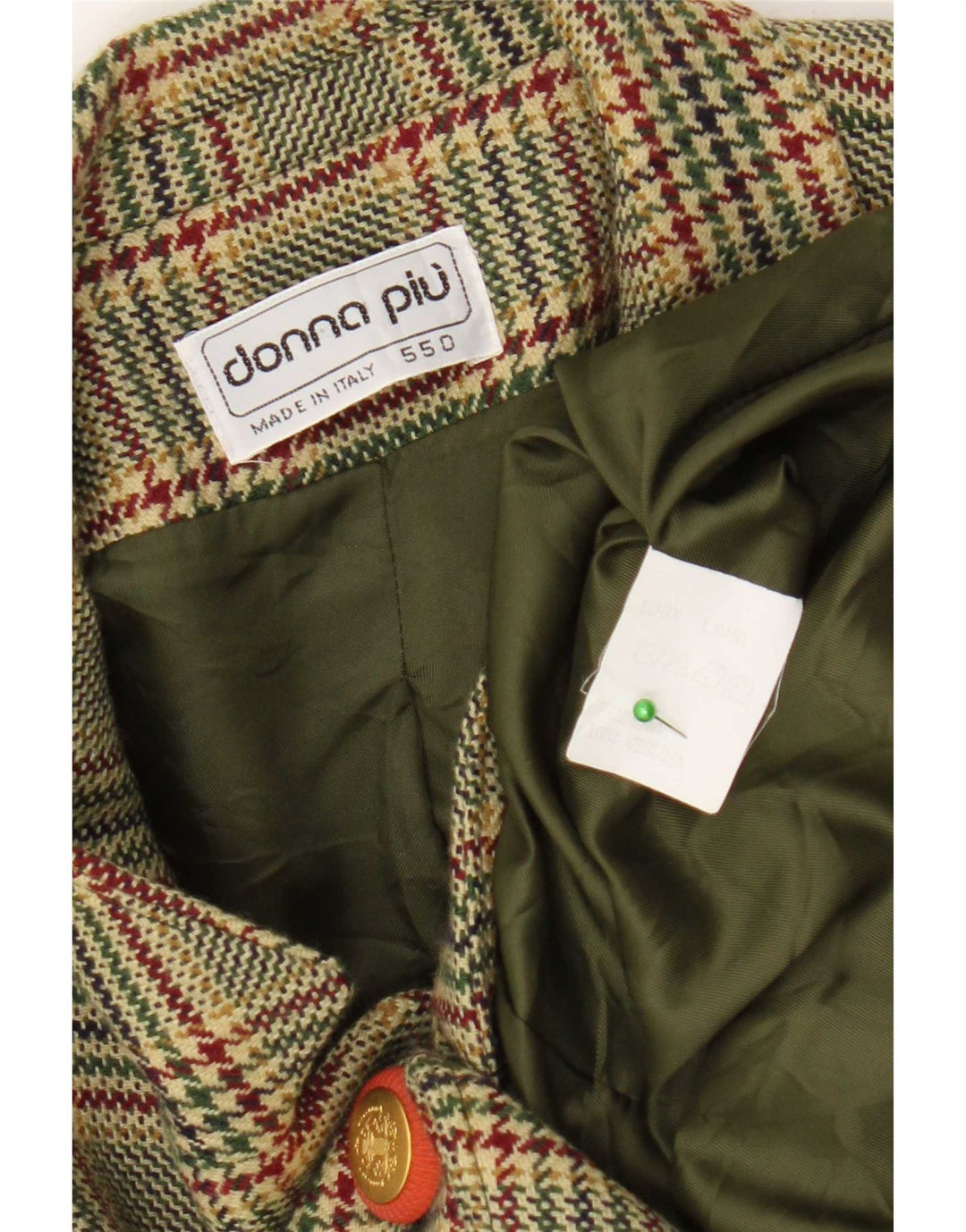 Donna Piu Jachetă Blazer cu 3 nasturi pentru femei UK 20 2XL Lână verde Houndstooth