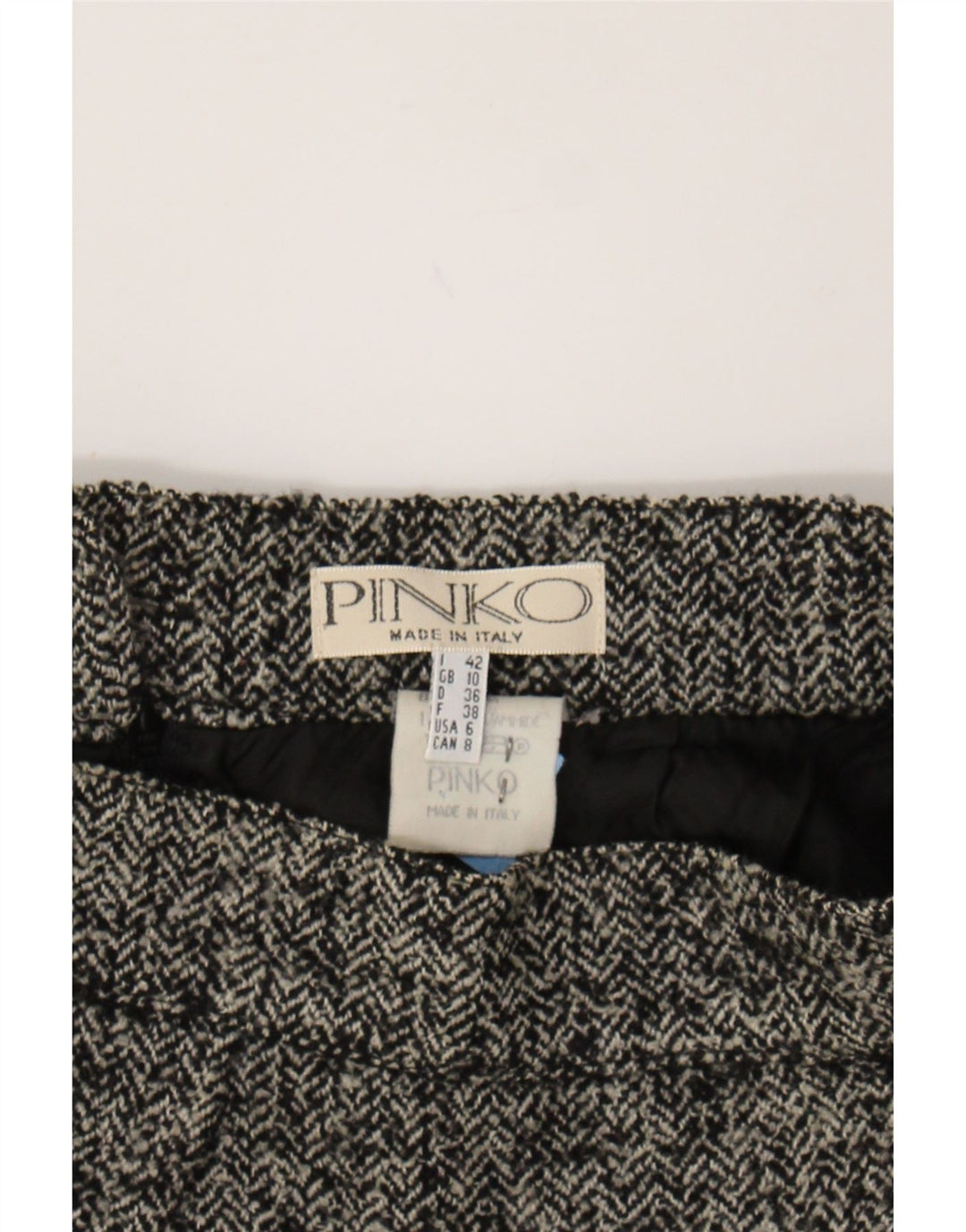 PINKO Womens Straight Skirt UK 10 Small W26  Grey Herringbone Wool Vintage Pinko and Second-Hand Pinko from Messina Hembry 