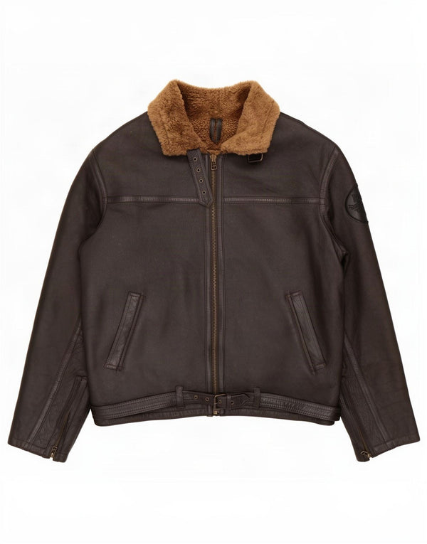 Jachetă din shearling pentru bărbați vintage UK 46 3XL maro piele de oaie