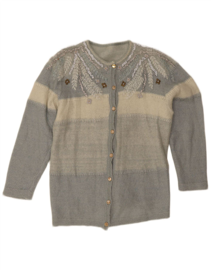 Pulover Cardigan Vintage pentru femei UK 12 Medium Blue Colorblock
