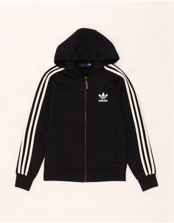Adidas Womens Zip Hoodie Sweater UK 8 Small Black Polyester