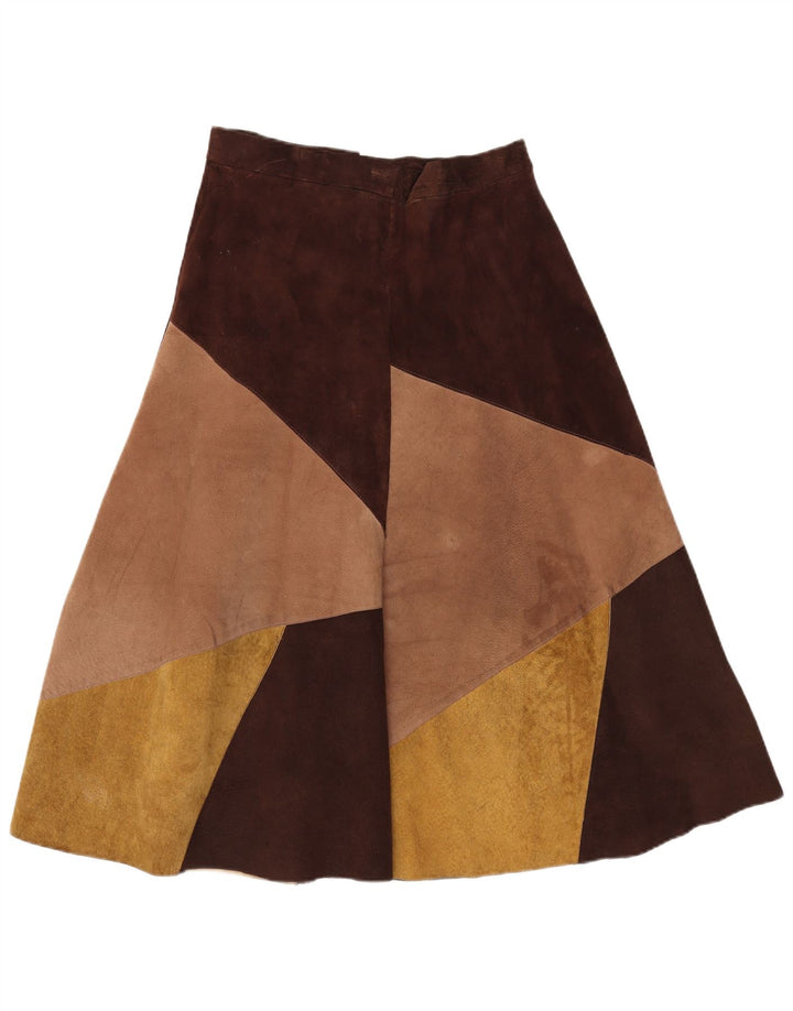 Fusta evazată din piele intoarsa pentru femei Vintage W30 Maro Mediu Colorblock