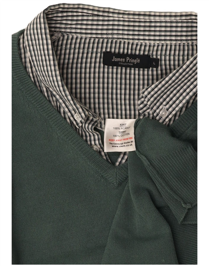 JAMES PRINGLE Pulover pentru bărbați cu decolteu în V, mare, verde, acrilic