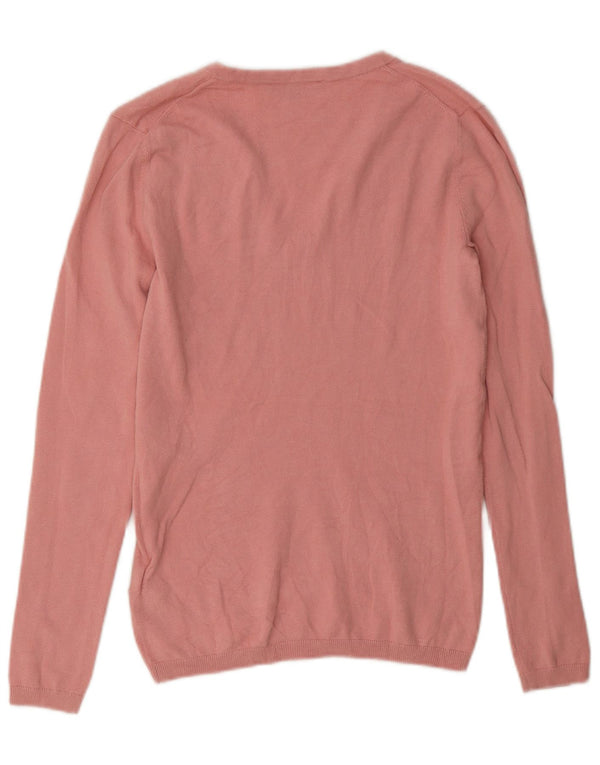 Pulover pentru femei Tommy Hilfiger cu decolteu în V UK 6 XS bumbac roz