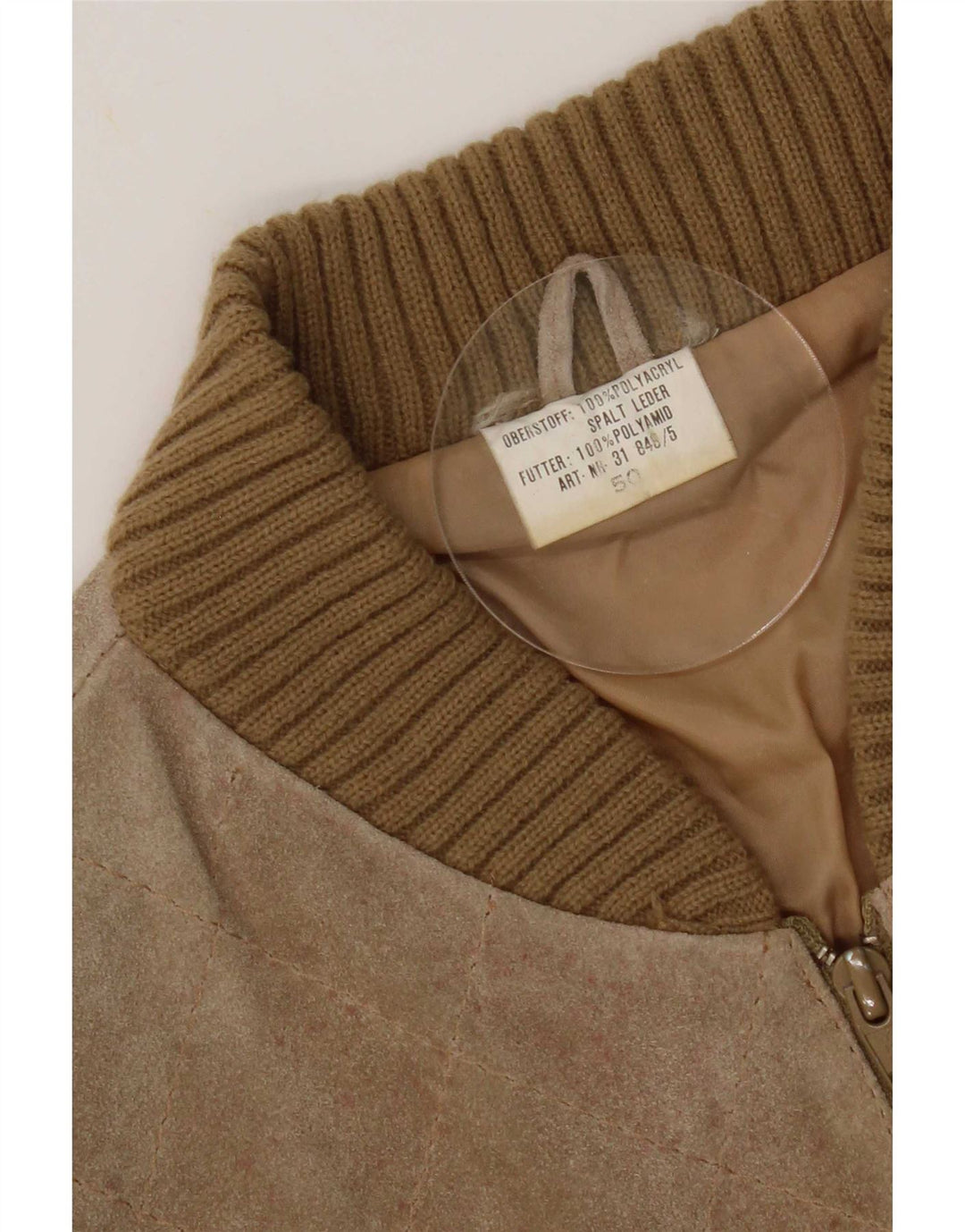 Bomber vintage pentru femei de piele intoarsa EU 50 XL Bej Colorblock Poliacrilic