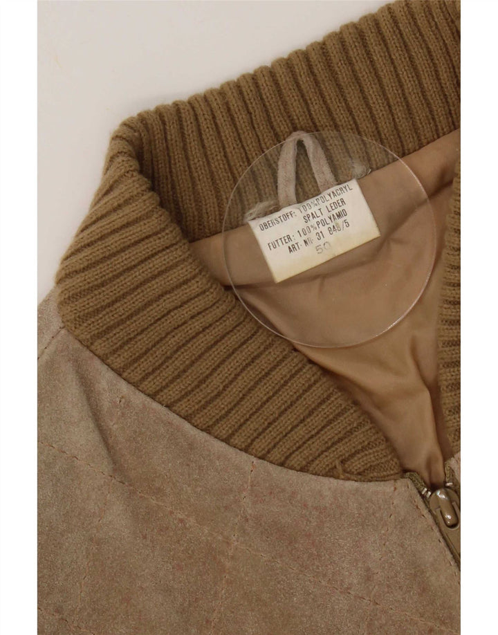 Bomber vintage pentru femei de piele intoarsa EU 50 XL Bej Colorblock Poliacrilic