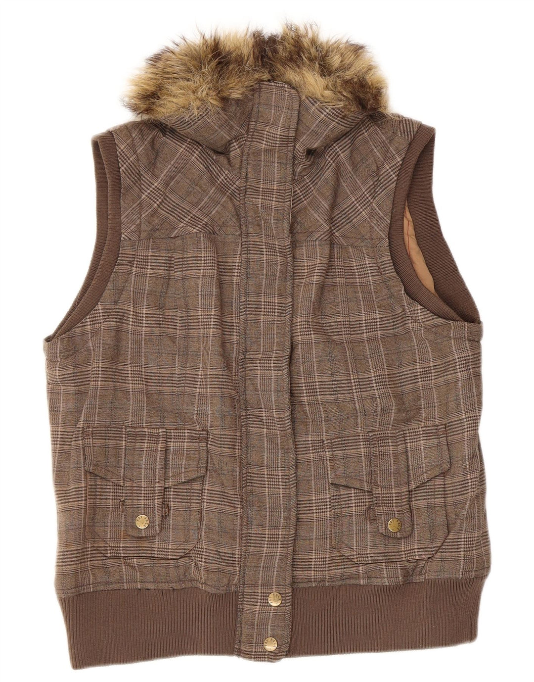 Fat Face Gilet pentru femei UK 12 Medium Brown Houndstooth Poliester