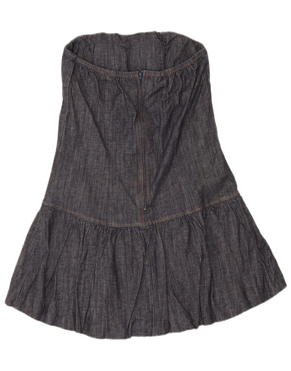 Mini rochie fără bretele din denim vintage pentru femei UK 14 mare bumbac bleumarin