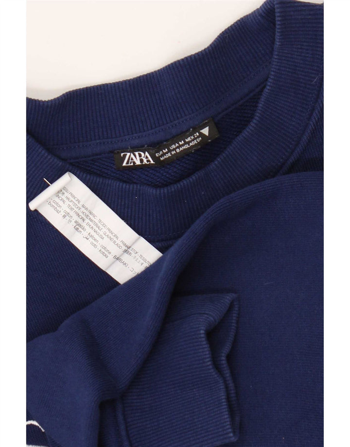 Pulover cu grafic pentru femei Zara UK 14 Bumbac bleumarin mediu