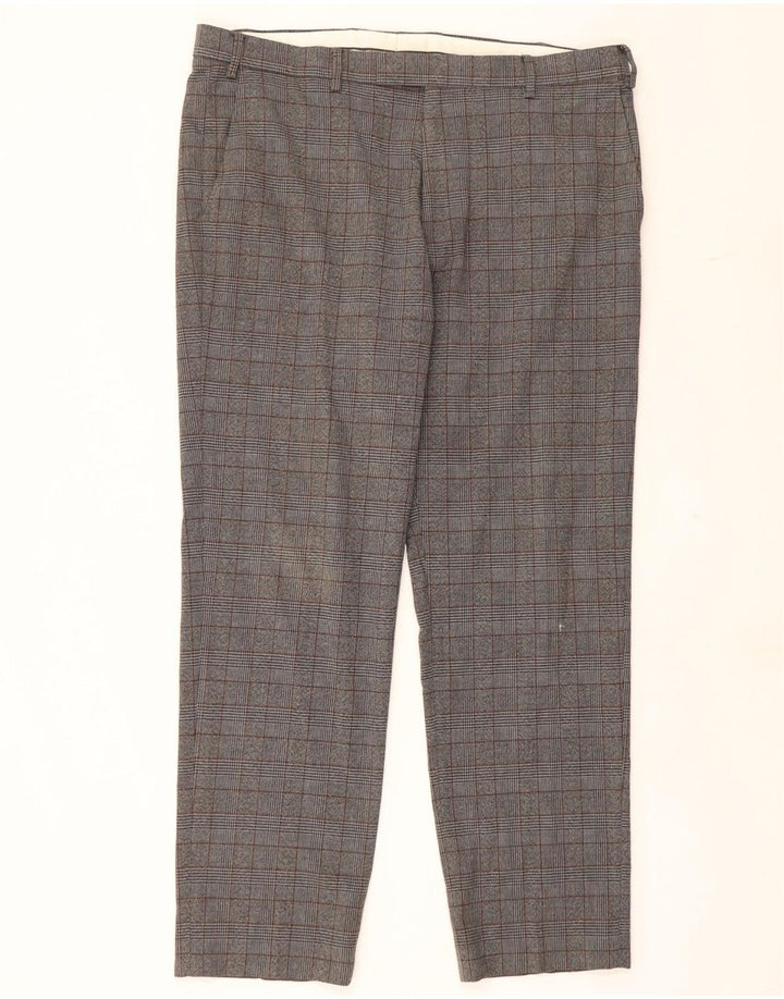 Pantaloni de costum pentru bărbați Marks & Spencer, cu tăiere obișnuită, L38 L31, poliester cu carouri gri