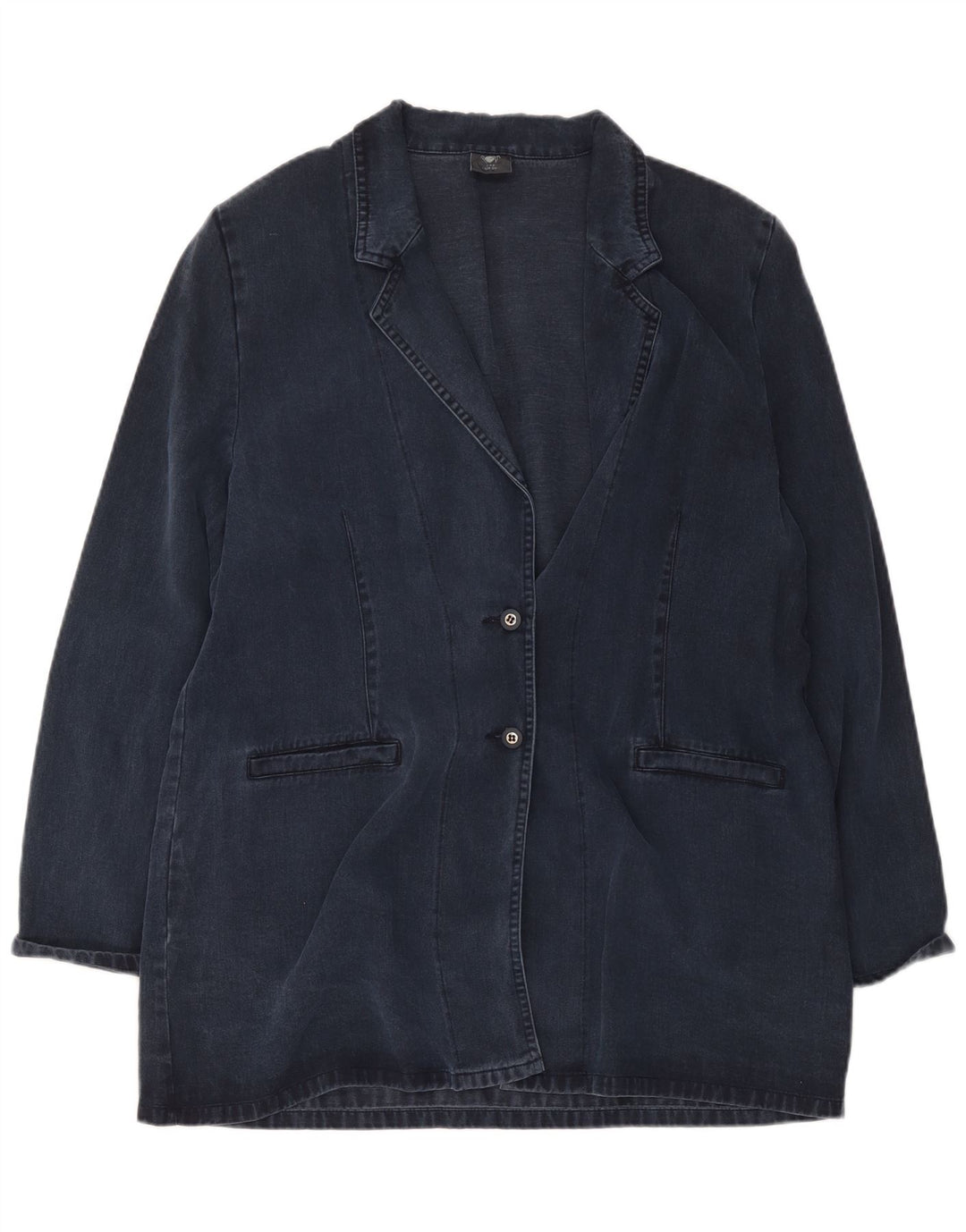 Jachetă vintage pentru femei, cu 2 nasturi, cu paragate, UK 20 2XL, bleumarin, Lyocell