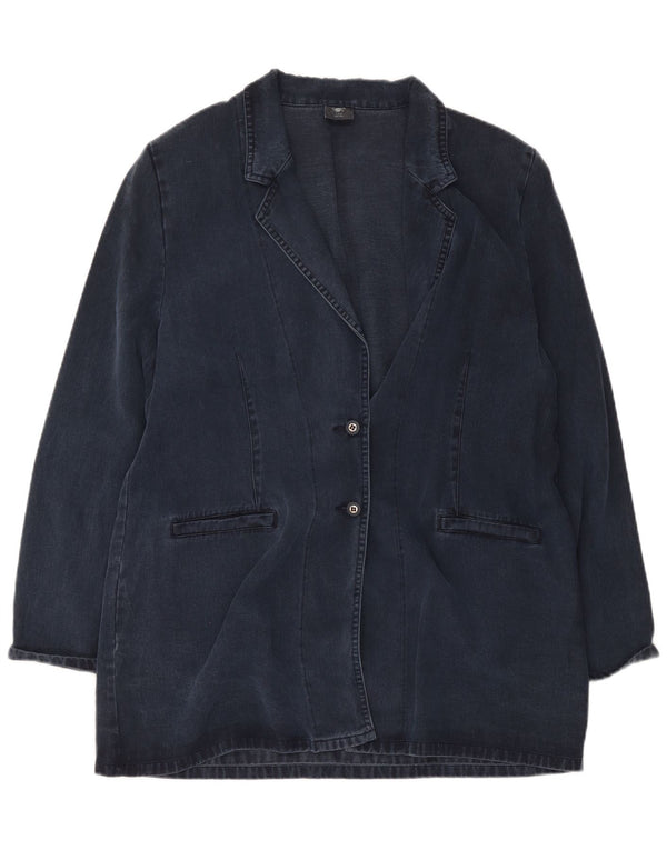 Jachetă vintage pentru femei, cu 2 nasturi, cu paragate, UK 20 2XL, bleumarin, Lyocell
