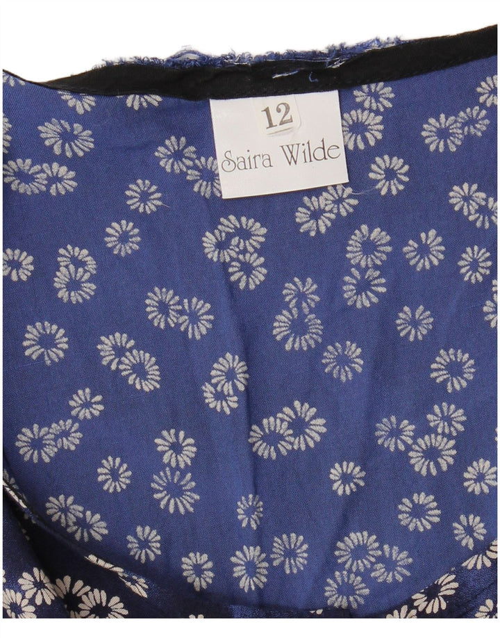 VINTAGE Rochie de bază fără mâneci pentru femei UK 12 Medium Blue Floral Viscose