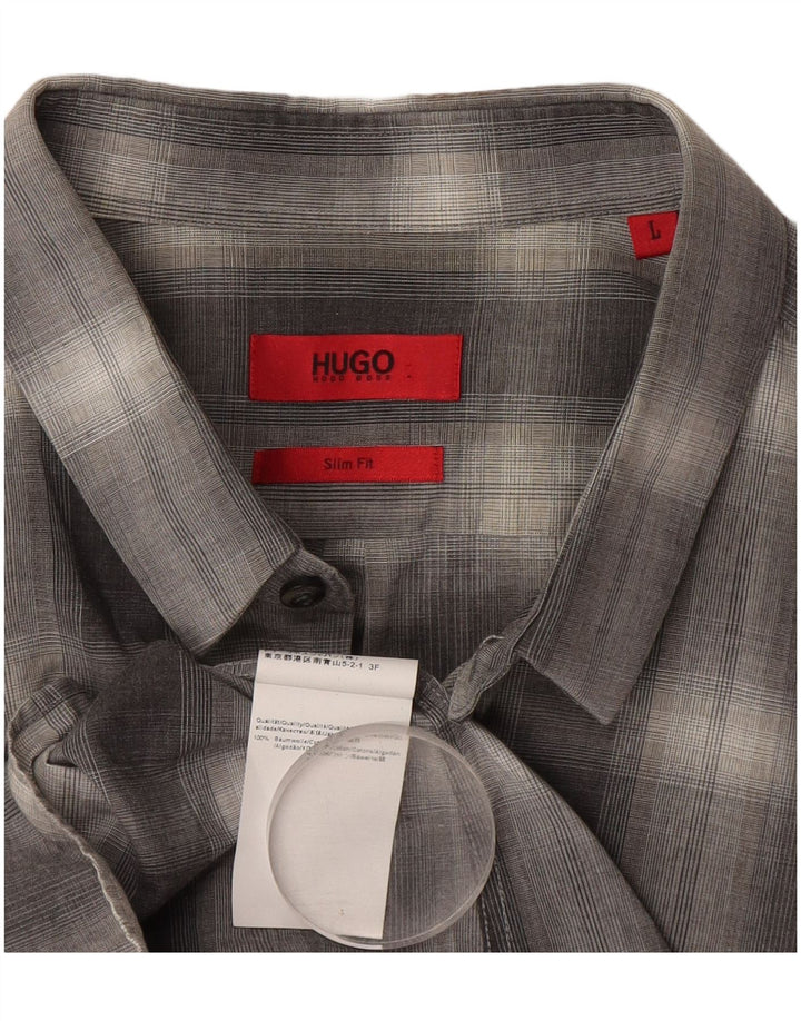 Cămașă pentru bărbați Hugo Boss Slim Fit, mare, gri din bumbac