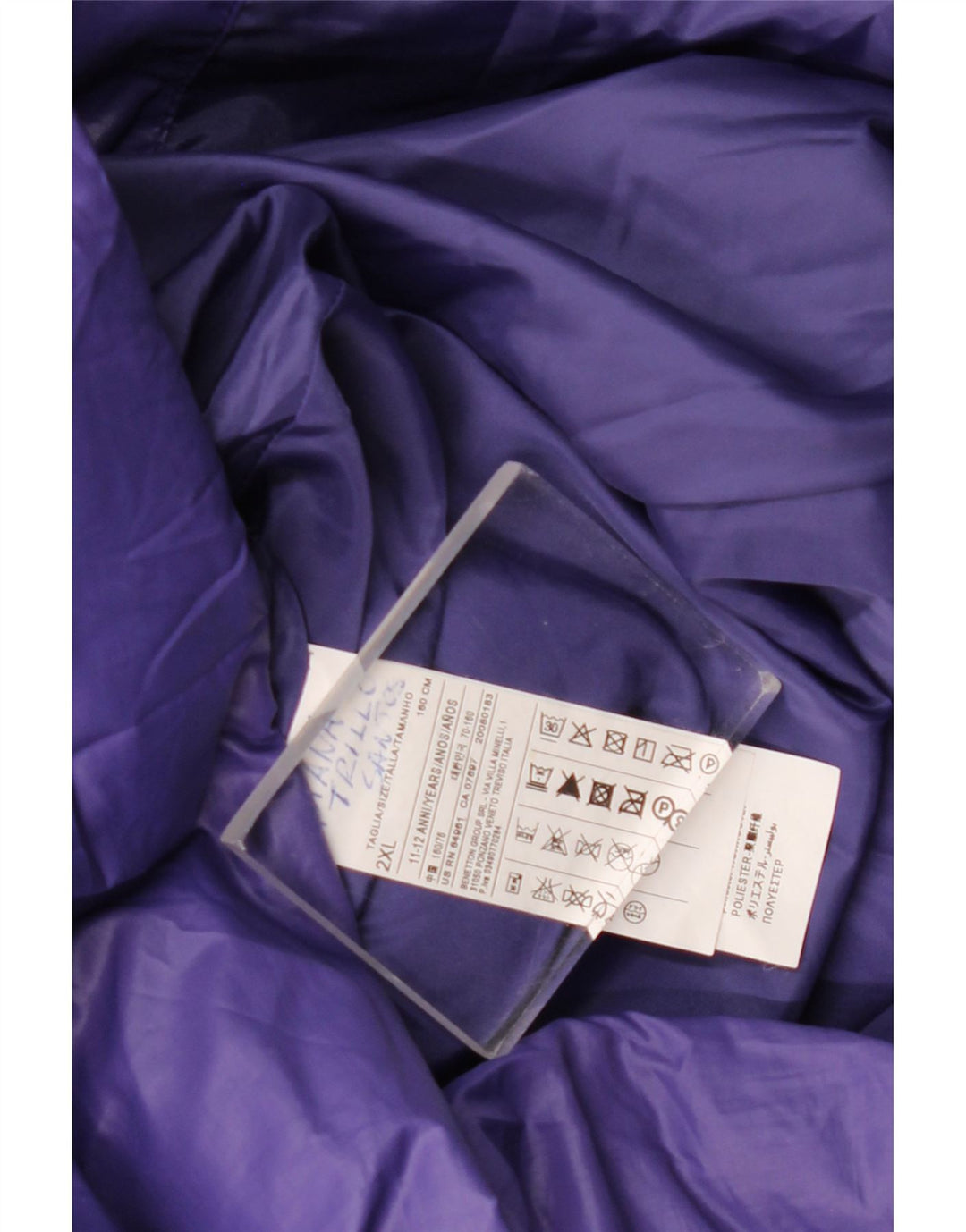 Jachetă căptușită cu glugă BENETTON pentru fete 11-12 ani 2XL poliester violet