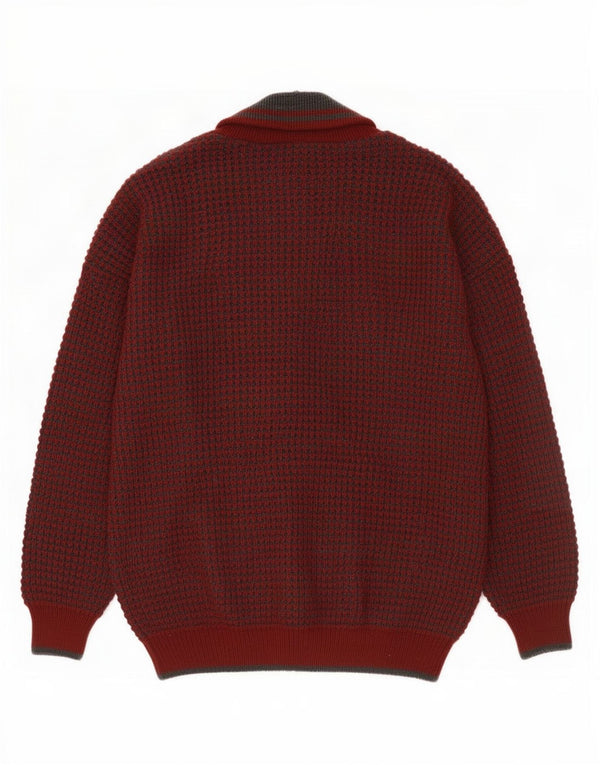 Pulover Cardigan Vintage Bărbați IT 48/50 Lână Burgundy Mediu