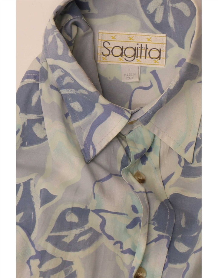 Cămașă vintage pentru bărbați cu mânecă scurtă, mare, albastră, florală