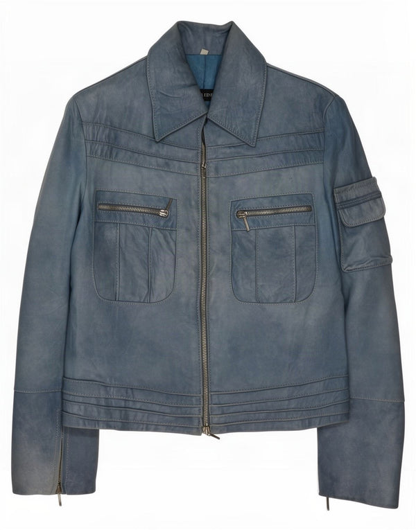 Jachetă de piele vintage pentru femei UK 10 Small Blue