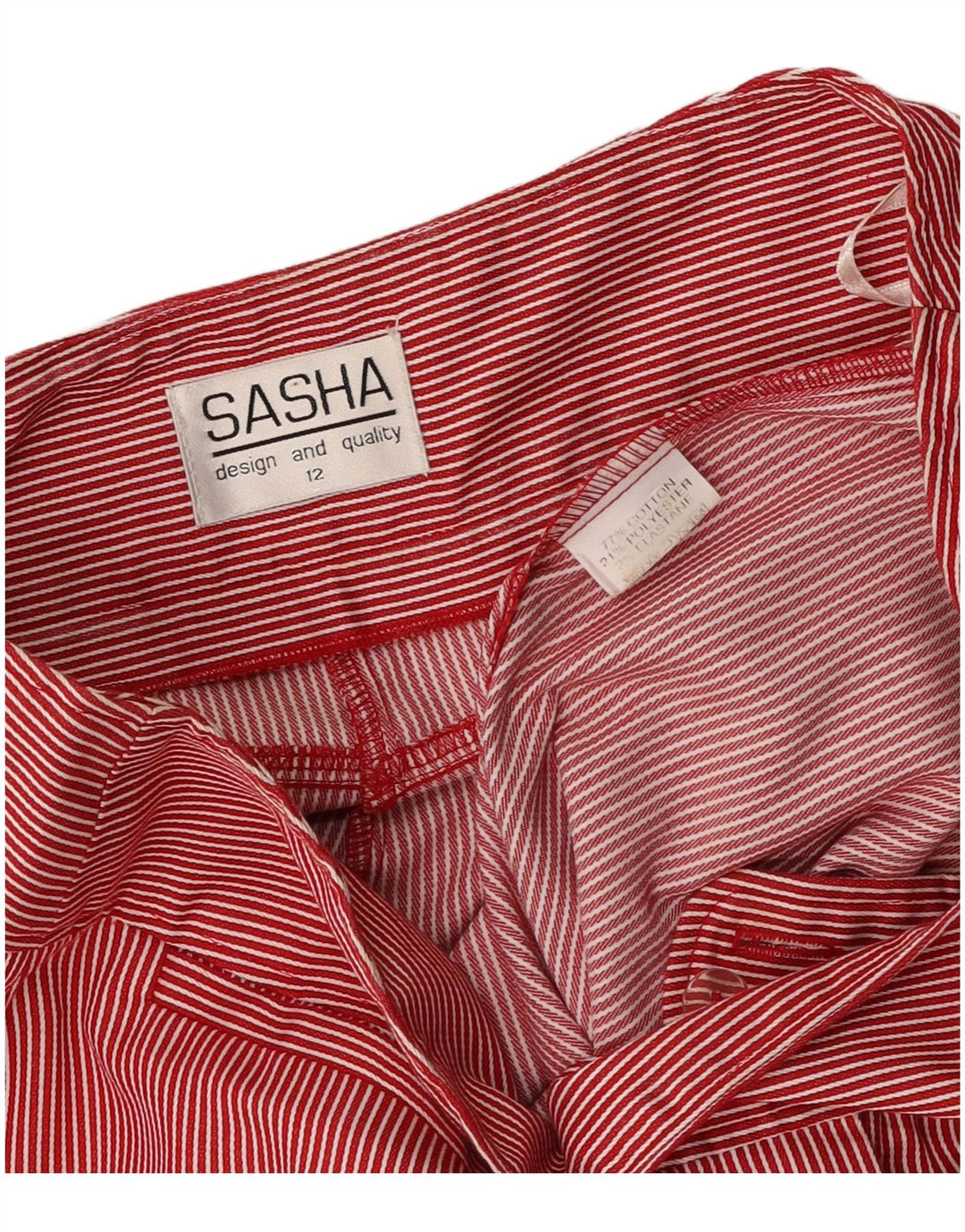 SASHA Womens Straight Capri Trousers US 12 Large W32 L23 Red Pinstripe