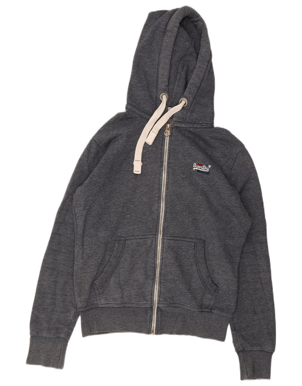 Superdry Mens Zip Hoodie Sweater Medium Grey Cotton