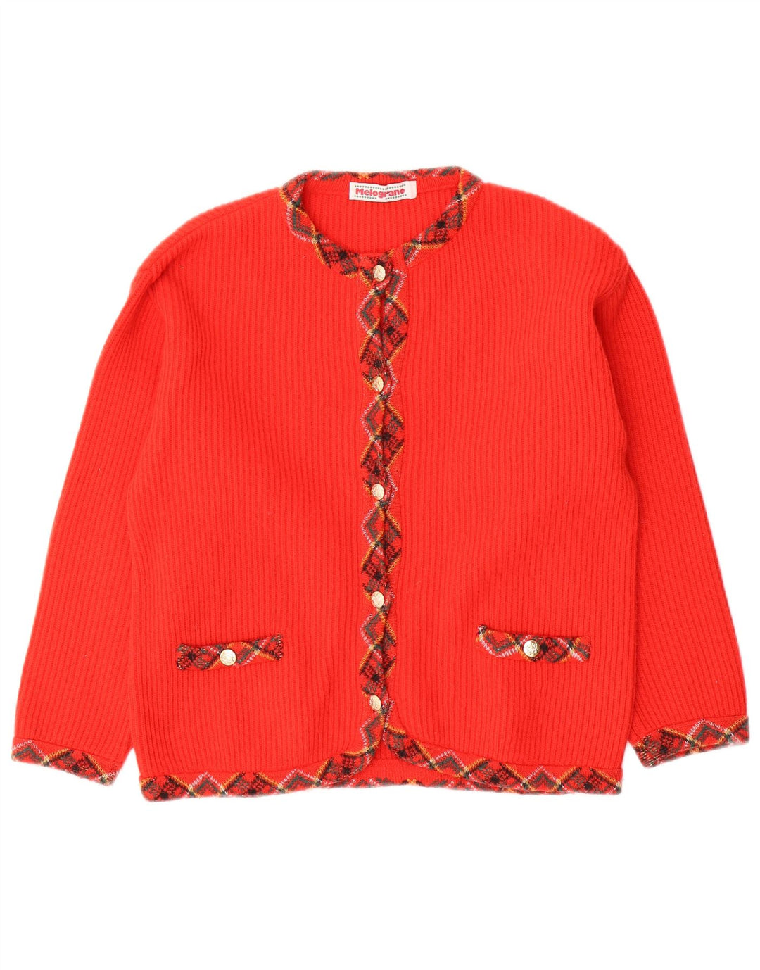 Pulover Cardigan Vintage pentru femei UK 12 Medium Red Argyle/Diamond Wool