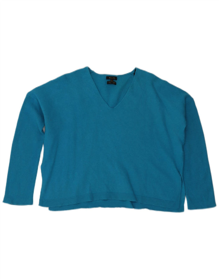 Massimo Dutti Pulover oversize cu decolteu în V pentru femei UK 10 Small Blue