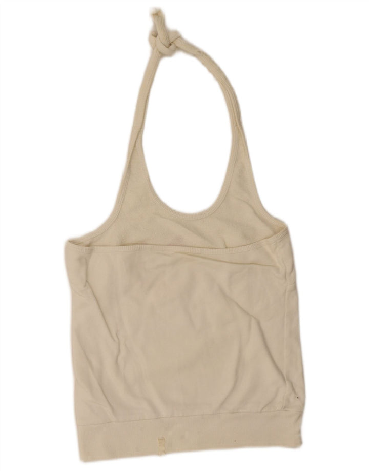 Puma Graphic Crop Halter Top pentru femei UK 16 Large Off White