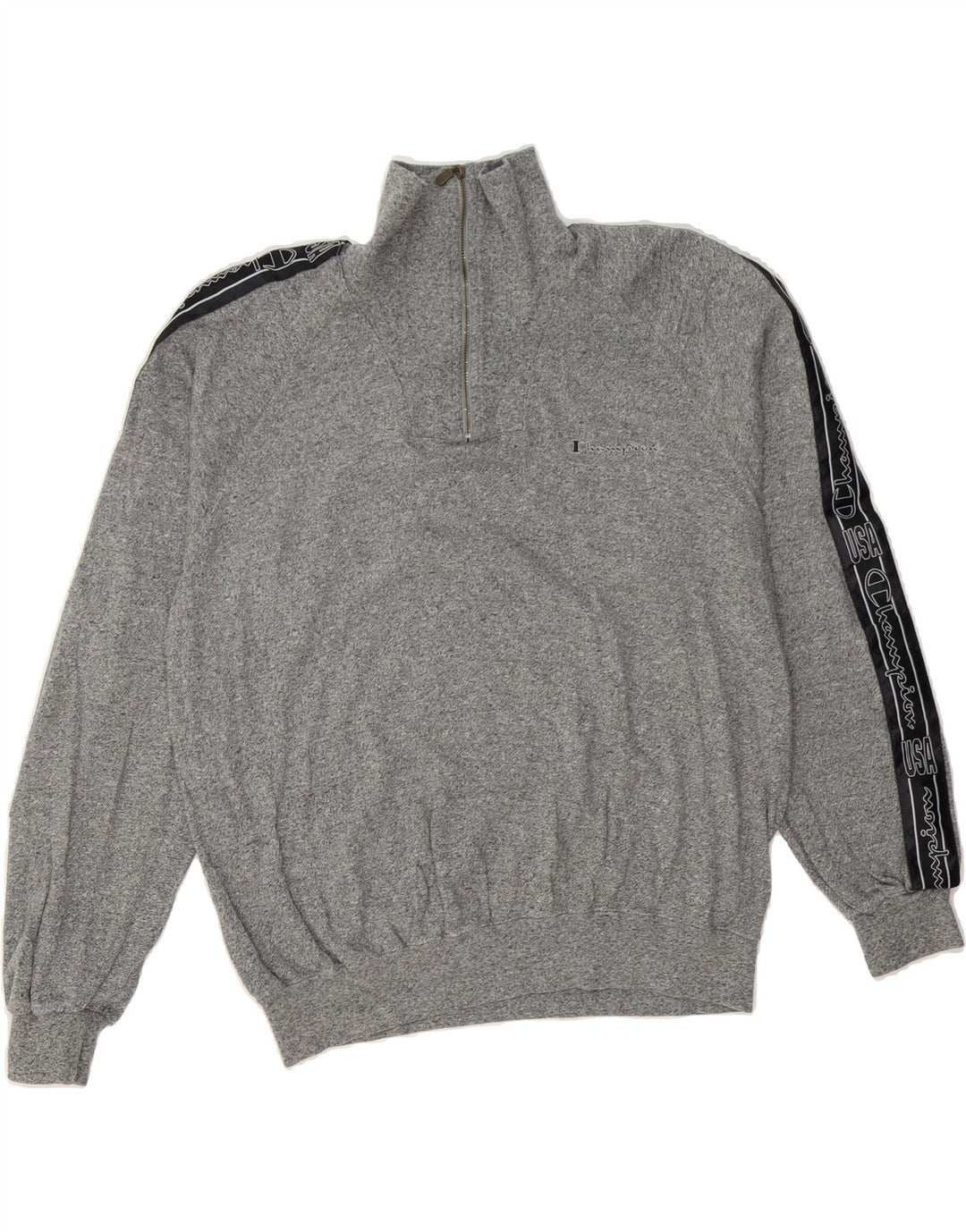 CHAMPION Womens Graphic Zip Neck Sweatshirt Jumper UK 14 Medium Grey Vintage Champion and Second-Hand Champion from Messina Hembry 