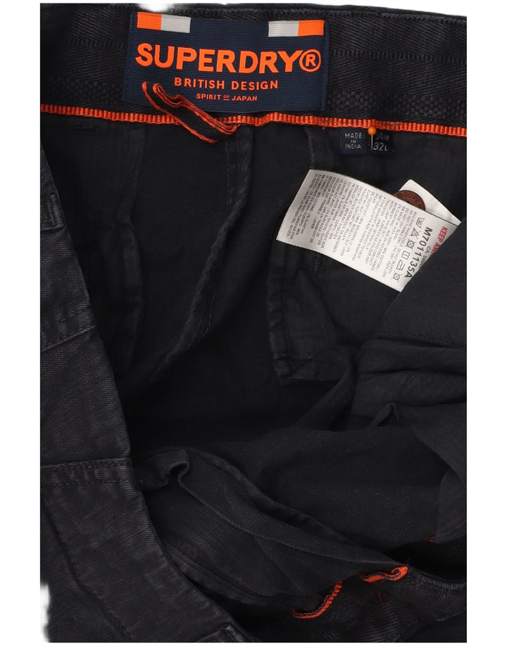 SUPERDRY Pantaloni chino subțiri pentru bărbați L34 L30 bumbac negru