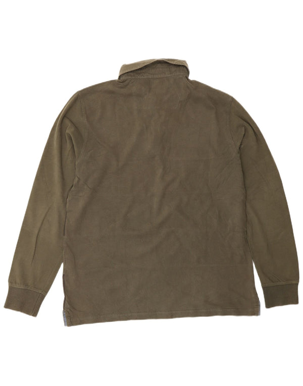 Tricou polo rugby cu mânecă lungă Marlboro Classics pentru bărbați, cu dungi mari, kaki