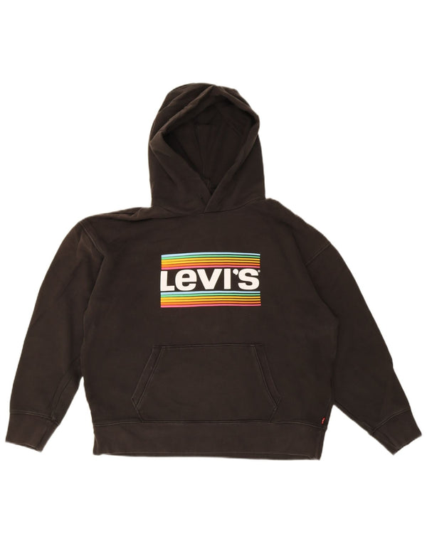 Levi's Pulover supradimensionat cu glugă cu grafic pentru femei UK 10 Bumbac negru mic