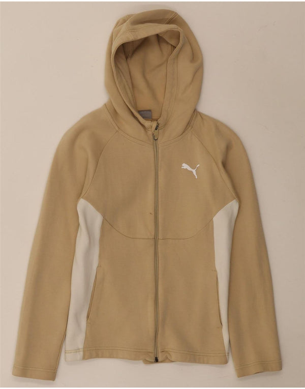 Pulover Puma pentru fete, cu glugă, cu fermoar, 11-12 ani, bej, bloc de culoare