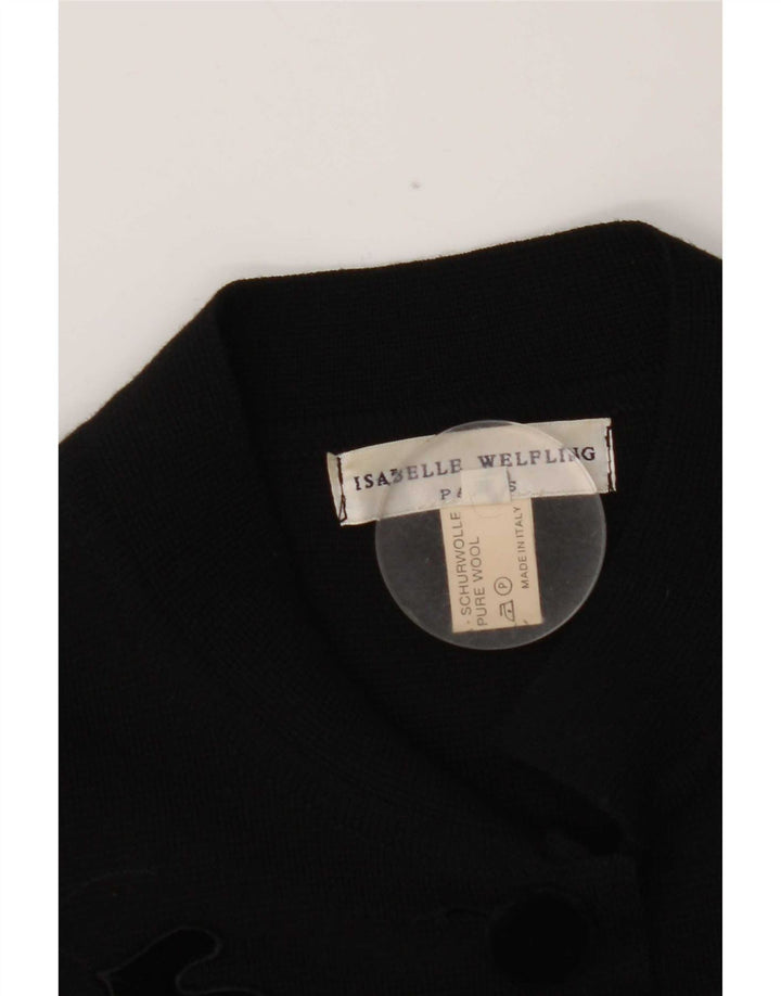 Jachetă vintage pentru femei cu 5 nasturi, UK 10, lână virgină, neagră, florală