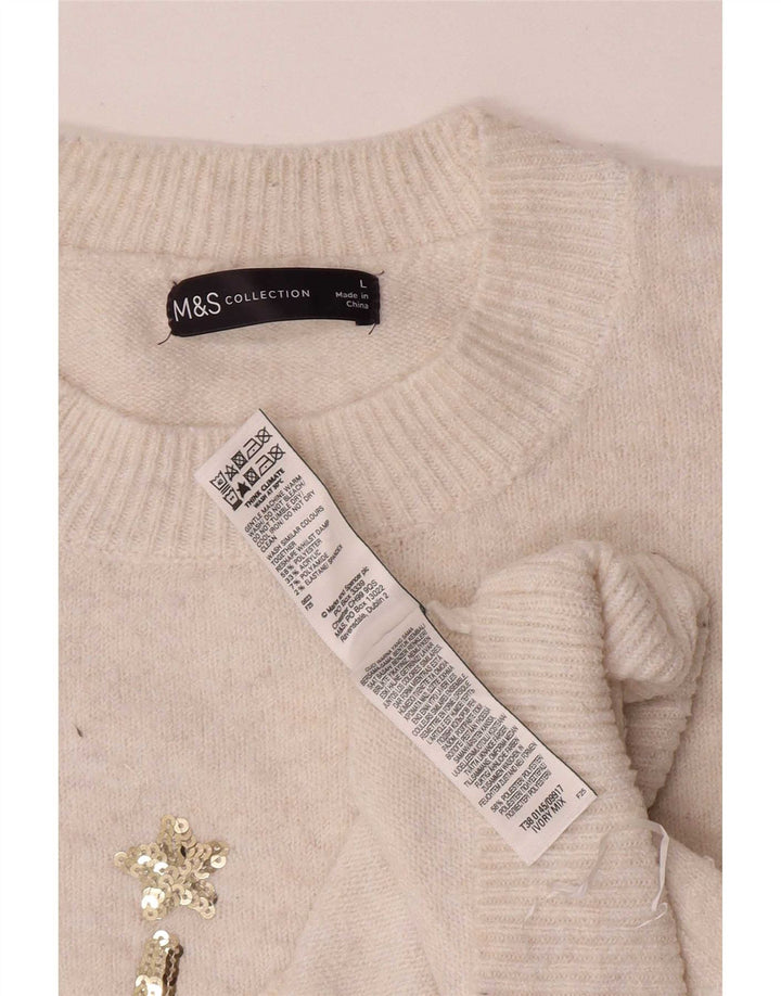 Pulover pentru femei Marks & Spencer cu decolteu triplu UK 16, mare, alb