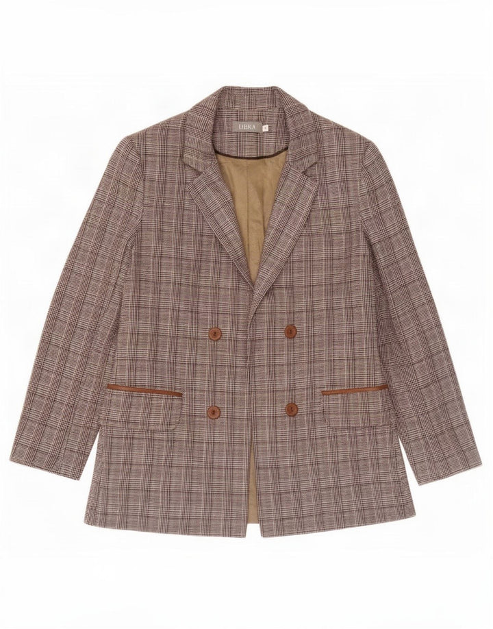 Jachetă Blazer deschisă pentru femei Libra UK 12 Maro Mediu Houndstooth